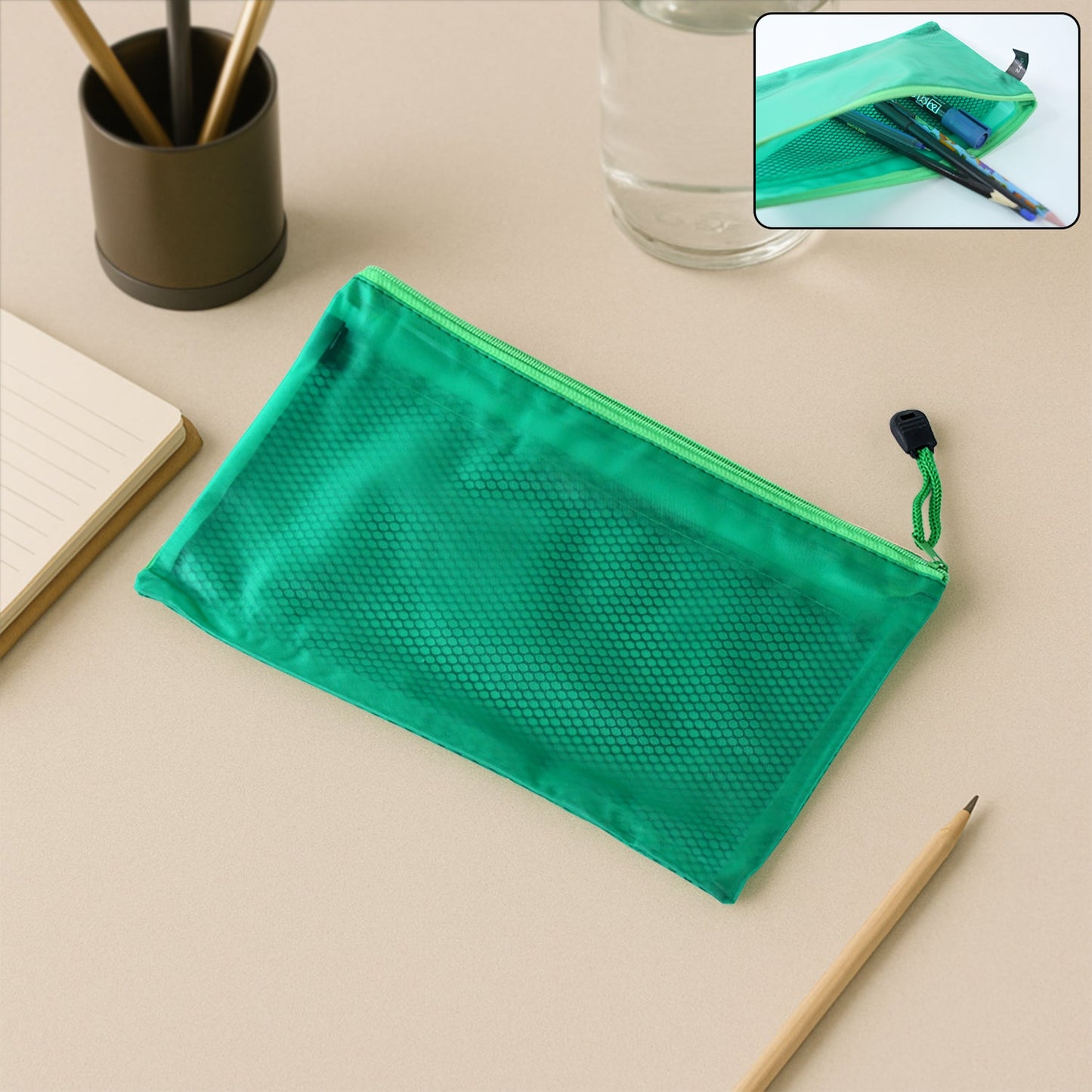 Zipper Mesh Pouch Multipurpose Travel Bag for Cosmetics Makeup Offices Supplies (25 x 16 cm)